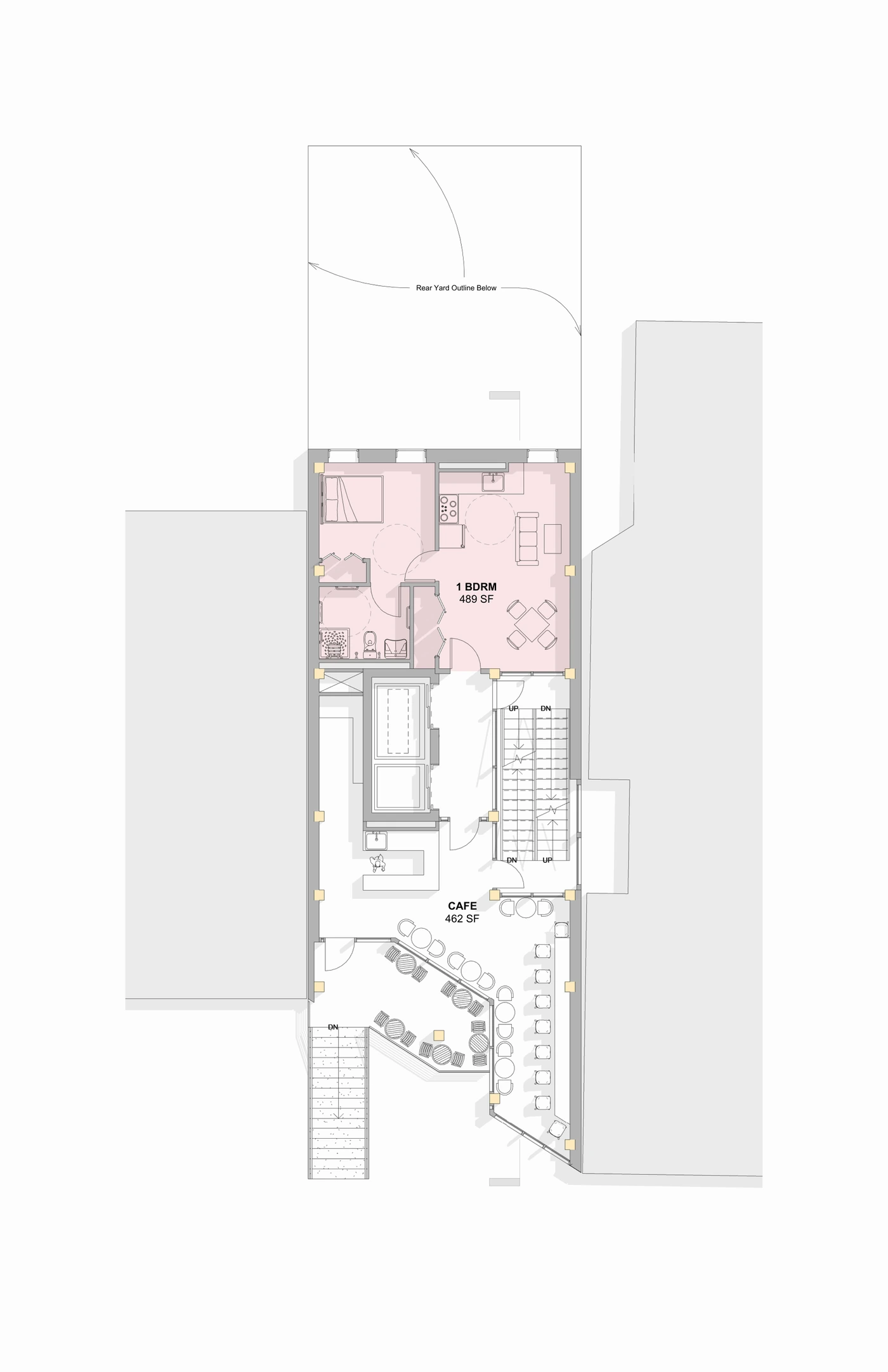 Level 2 · Commercial space + 1-bedroom unit
