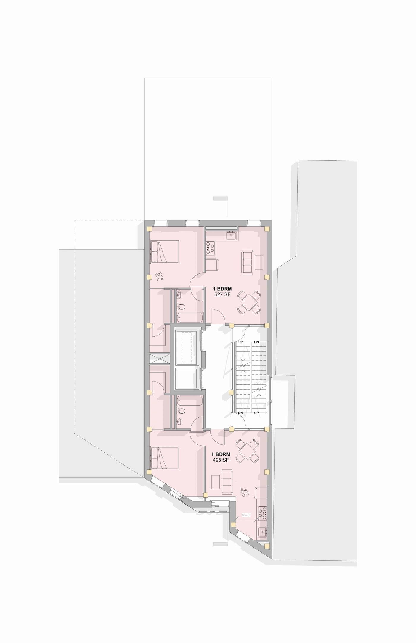Levels 3–4 · Two 1-bedroom units