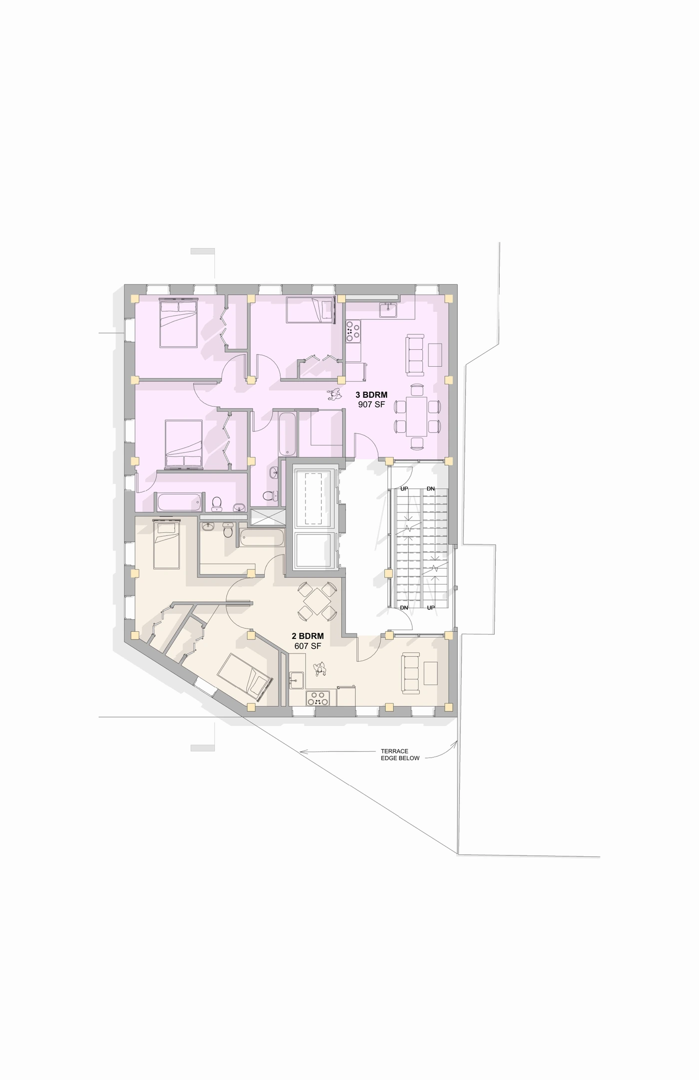 Levels 7–8 · 2- + 3-bedroom units